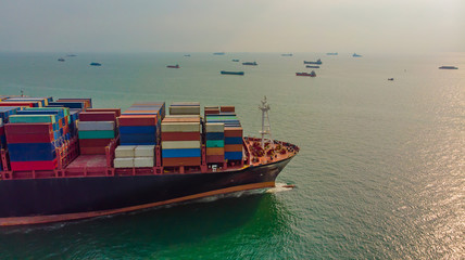 Logistics and transportation of Container Cargo ship and Cargo import/export and business logistics,Aerial view from drone