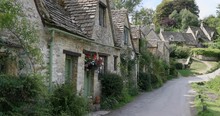 Cotswolds Bibury Village Old Stone Homes Buildings. Bibury Is A Historical Village With Many Homes Built In 1380 AD. Ornate And Protected Buildings. Destination For Tourism And Vacation Travel.