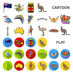 Wall Mural - Country Australia cartoon icons in set collection for design.Travel and attractions vector symbol stock web illustration.