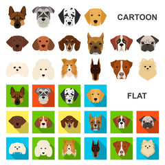 Wall Mural - Dog breeds cartoon icons in set collection for design.Muzzle of a dog vector symbol stock web illustration.