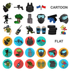 Wall Mural - Paintball, team game cartoon icons in set collection for design. Equipment and outfit vector symbol stock web illustration.