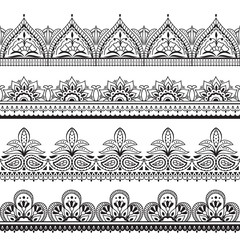 Sticker - Mehndi indian design. Henna oriental seamless borders. Indian floral ornament vector frames. Illustration of border seamless pattern tattoo embellishment