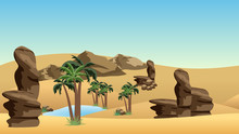 Desert Landscape Background With Oasis
