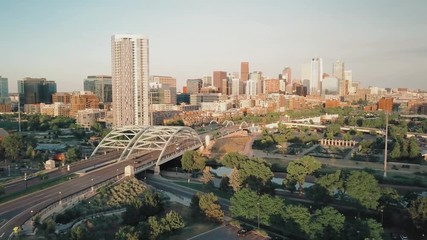 Sticker - 4k drone footage - City of Denver Colorado at Sunset