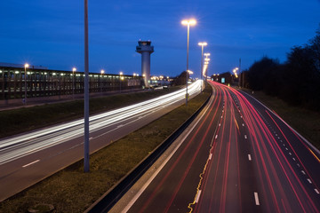 traffic lights at night on highway