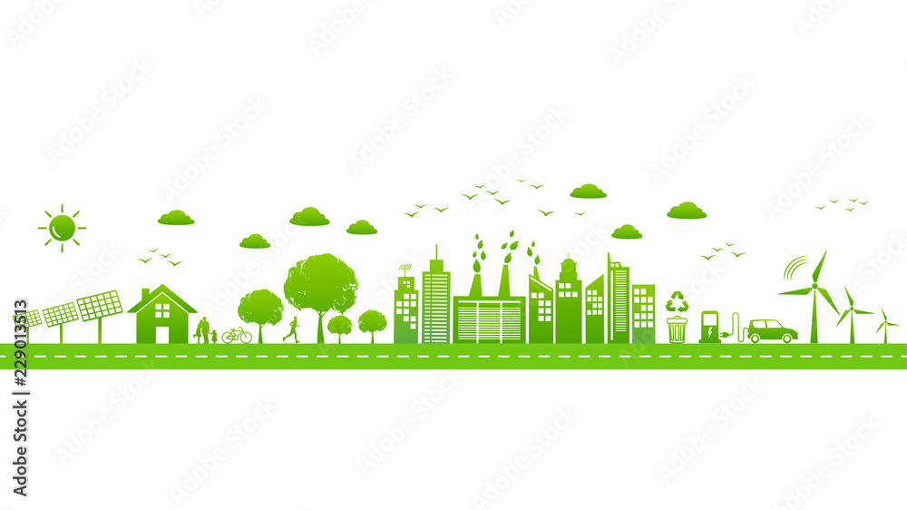 Environmental Development Vector World environmental with sustainable development, Ecology friendly and ...