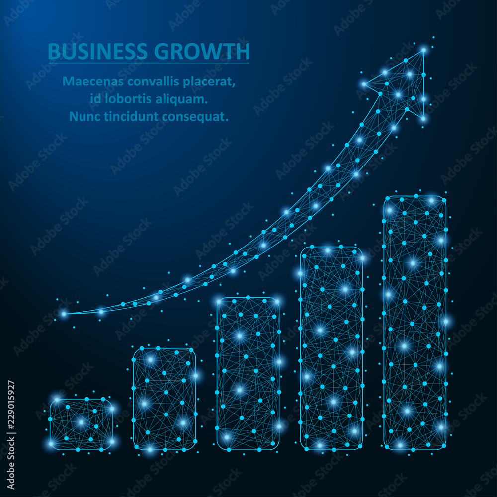 Lumpy Business Graph Low poly business diagram with growth arrow and bar chart made by dot ...