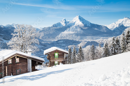 Rustic Mountain Cabins In The Alps In Winter Buy This Stock