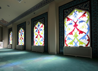 Stained-glass window. Moscow Cathedral Mosque (interior), Russia -- the main mosque in Moscow