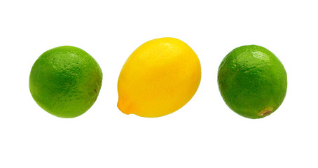 Poster - Lime and lemon isolated on the white. Ripe green lime and lemon citrus fruit.