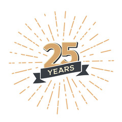 Wall Mural - twenty five anniversary retro vector emblem isolated template. vintage logo 25th years with ribbon a