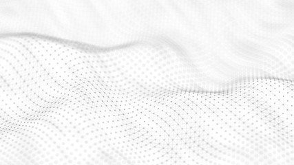 Fototapete - Abstract white futuristic background. Wave white background. connecting dots and lines on white background. 4k rendering.