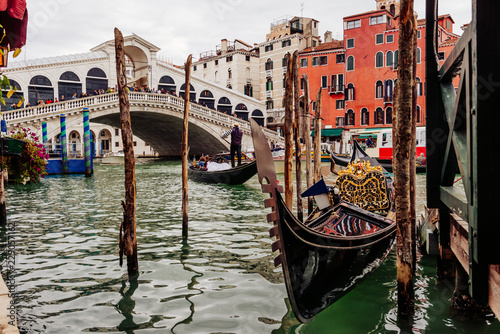 Rialto bridge and Grand Canal in Venice, Italy. View of Venice Grand Canal wi...