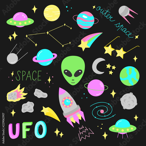 Outer Space Vector Objects And Writings Alien Ufo Planets