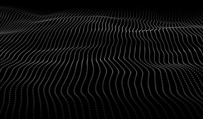 Poster - Wave 3d. Wave of particles. Futuristic point wave. Design for poster. Technology vector background. Vector illustration.