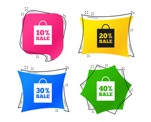 Poster - Sale bag tag icons. Discount special offer symbols. 10%, 20%, 30% and 40% percent sale signs. Geometric colorful tags. Banners with flat icons. Trendy design. Vector