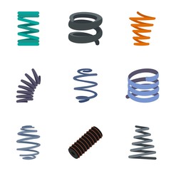 Poster - coil spring cable icon set. flat set of 9 coil spring cable vector icons for web design
