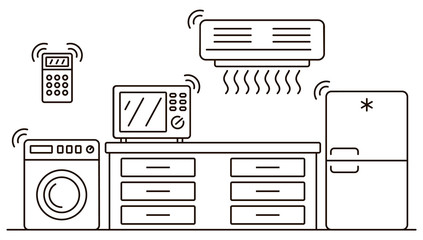 Poster - smart home appliances banner. outline illustration of smart home appliances vector banner for web de