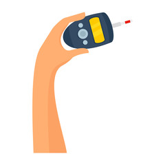 Sticker - Use of glucometer icon. Flat illustration of use of glucometer vector icon for web design