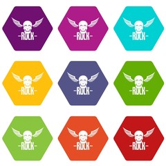Poster - Rock icons 9 set coloful isolated on white for web