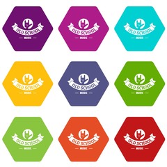 Poster - Old school music icons 9 set coloful isolated on white for web