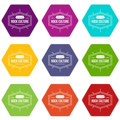 Poster - Rock culture icons 9 set coloful isolated on white for web