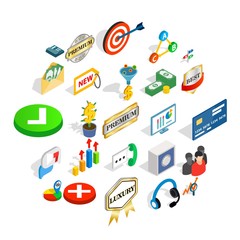 Poster - Financial center icons set. Isometric set of 25 financial center vector icons for web isolated on white background