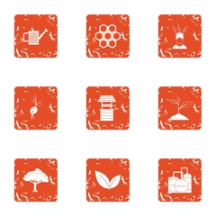 Poster - Bee plantation icons set. Grunge set of 9 bee plantation vector icons for web isolated on white background
