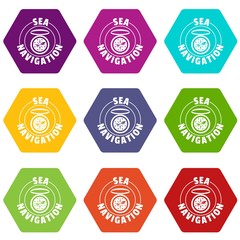 Poster - Compass icons 9 set coloful isolated on white for web