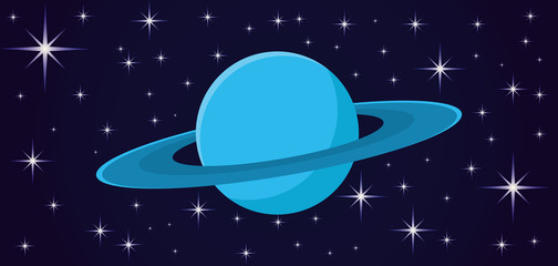 Wall Mural - Saturn planet and stars on blue background.