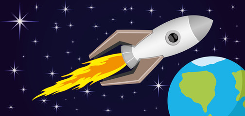Wall Mural - Rocket in stellar space above the Earth.
