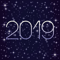 Wall Mural - Shining stars on a blue background in the new 2019 year.