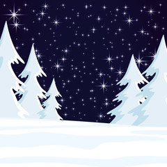 Wall Mural - Winter landscape with forest on a starry sky background.