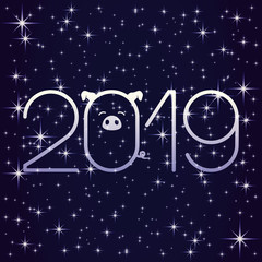 Wall Mural - Shining stars on a blue background in the new 2019 year.