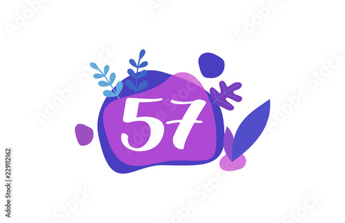 Fotografie, Obraz 57 Years Anniversary Modern Purple Blue Flat Design