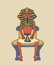 Cartoon Pharaoh On The Throne