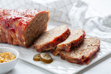 Bacon Wrapped Ground Beef Meatloaf with Cabbage and Bulgur