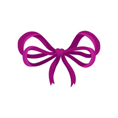 Wall Mural - Cute bow made of thin bright purple satin ribbon. Beautiful decor for gift box. Flat vector element for postcard or promo flyer