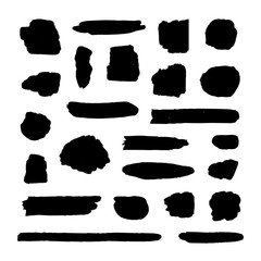 Wall Mural - Vector Collection of Grunge Black Paint Spots, Rough Ink Smears Isolated.