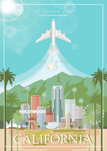 Los Angeles Vector City Template. California Poster In Colorful Flat Style.