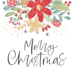 Wall Mural - Merry Christmas calligraphy with hand drawn decorative frame. Vintage style.