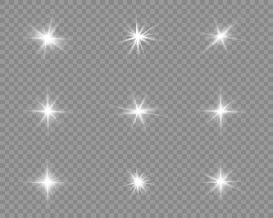 Wall Mural - glow isolated white light effect set, lens flare, explosion, glitter, line, sun flash and stars. abs