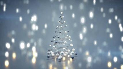 Canvas Print - Futuristic christmas tree and bokeh lights. 3D render seamless loop animation
