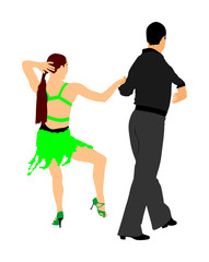 Elegance tango Latino dancers vector illustration isolated on white background. Dancing couple. Partner dance salsa, woman and man in love. lady and gentleman dance passionate Latin America salsa.