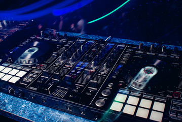 DJ controller panel on for professional music and sound mixing