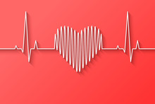 Heart Beat, Rate And Pulse Line Concept Made In Flat Design On Light Red Background. Vector Illustration.