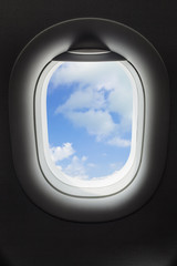 Sky in airplane window