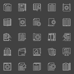 Poster - Pages and documents with gear concept vector line icons set