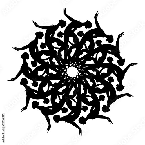 Fotografía Black silhouette of woman in yoga position in kaleidoscope ornament