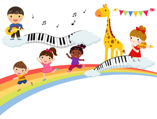 Wall Mural - Happy children and music